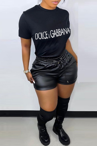 White Fashion Street Print Patchwork Letter O Neck T-Shirts