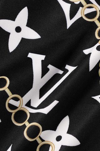 Black Fashion Street Print Patchwork Square Collar Rompers