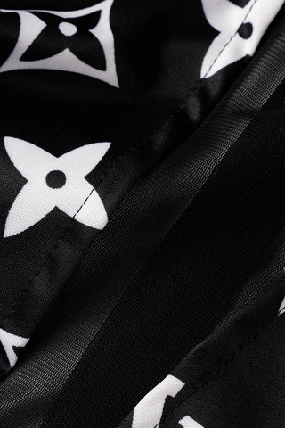 Black Fashion Street Print Patchwork Square Collar Rompers