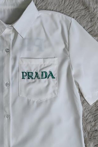 Green Fashion Casual Letter Patchwork Shirt Collar Tops