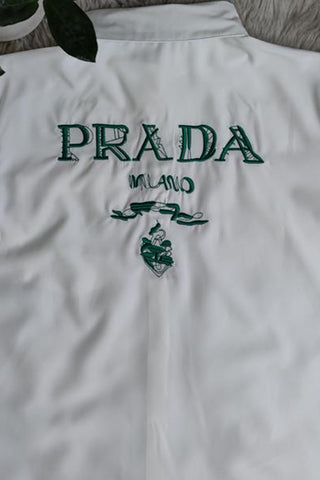 Green Fashion Casual Letter Patchwork Shirt Collar Tops