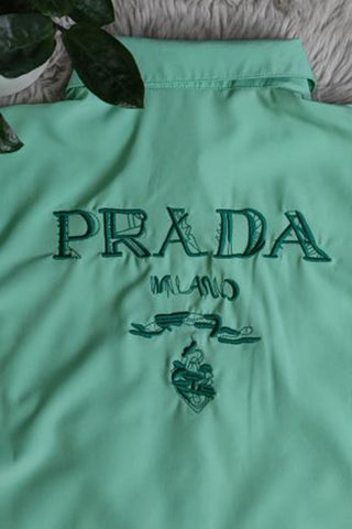 Green Fashion Casual Letter Patchwork Shirt Collar Tops