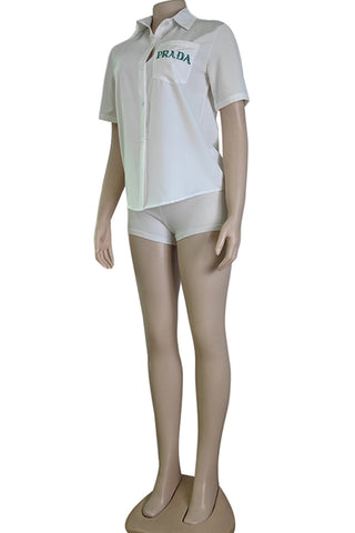 Green Fashion Casual Letter Patchwork Shirt Collar Tops