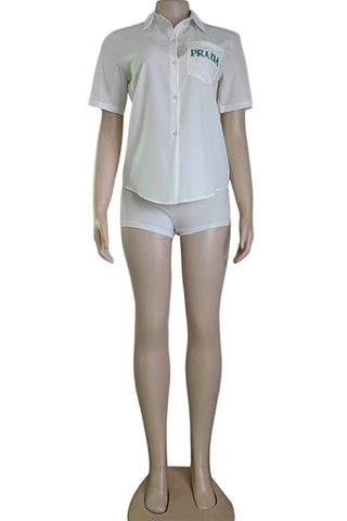 Green Fashion Casual Letter Patchwork Shirt Collar Tops