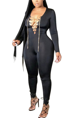 Purple Fashion Street Adult Milk Fiber Solid Frenulum V Neck Skinny Jumpsuits