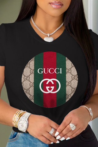 Black Casual Street Letter Print Patchwork O Neck T-Shirts