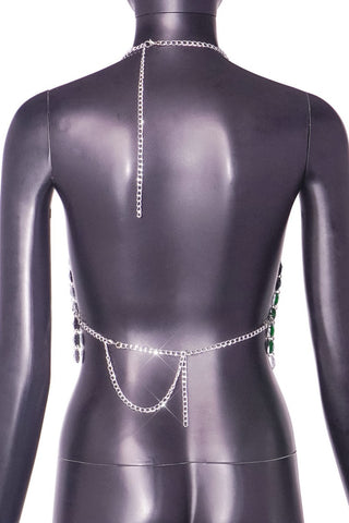 Green Sexy Patchwork Chains Backless Halter Tops