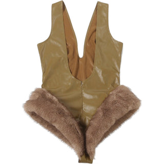 Women Autumn/Winter Sexy V-Neck Pu-Leather Slip-on Jumpsuit