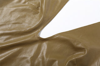 Women Autumn/Winter Sexy V-Neck Pu-Leather Slip-on Jumpsuit