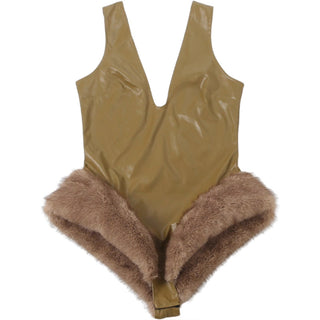 Women Autumn/Winter Sexy V-Neck Pu-Leather Slip-on Jumpsuit