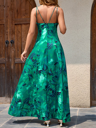 Women Summer Sexy Backless Lace Print Strap Dress