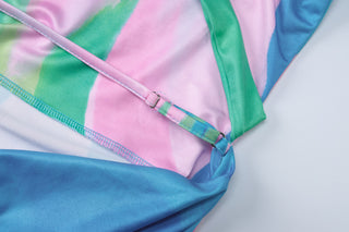 Beach Holidays Style Tie Dye Multi-Color Sexy Low Back Sleeveless Side Slit Long Dress