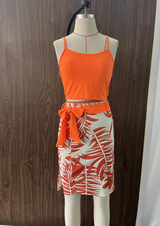 Women Summer Suspender Top And Tie-Dye Skirt Two-piece Set