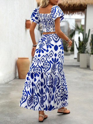 Women's Casual print dress two-piece skirt set