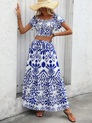 Women's Casual print dress two-piece skirt set