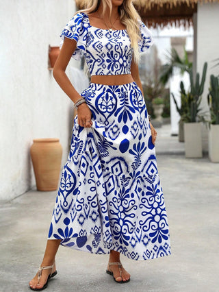 Women's Casual print dress two-piece skirt set