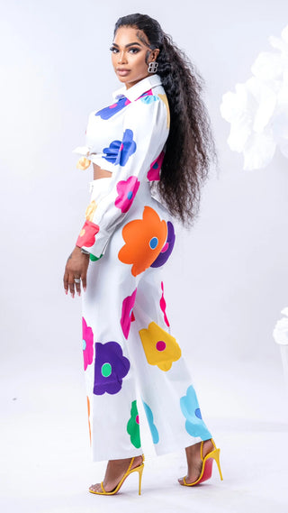 Women's Fashion Casual Digital Printing Floral Pants Two-Piece Set