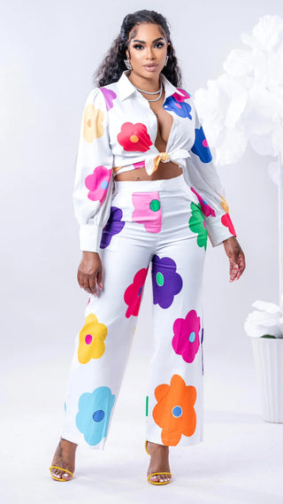 Women's Fashion Casual Digital Printing Floral Pants Two-Piece Set