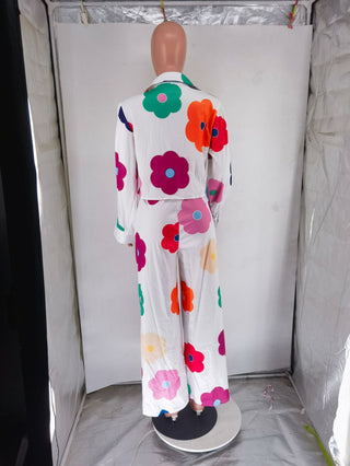 Women's Fashion Casual Digital Printing Floral Pants Two-Piece Set