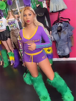 Women Autumn American Retro Contrast V-Neck Long Sleeve Top and lace-up shorts two-piece set