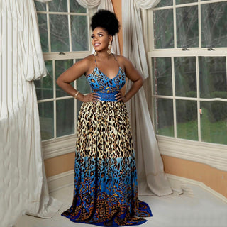 Women Sexy Leopard Backless Maxi Dress