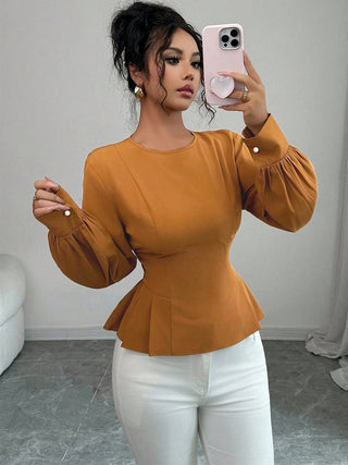 Women's Fashion Slim Waist Long Sleeve Blouse