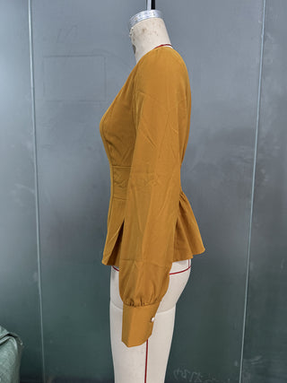 Women's Fashion Slim Waist Long Sleeve Blouse