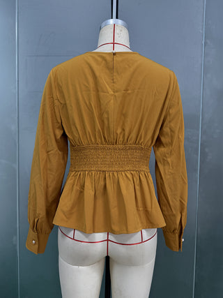 Women's Fashion Slim Waist Long Sleeve Blouse