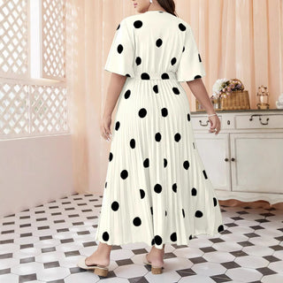 Plus Size Women Polka Dot Printed Pleated Dress