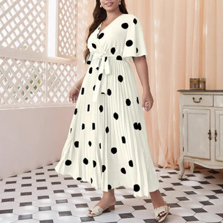 Plus Size Women Polka Dot Printed Pleated Dress