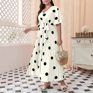 Plus Size Women Polka Dot Printed Pleated Dress
