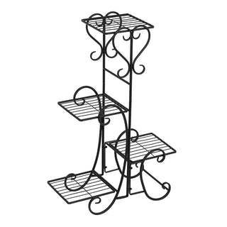 Square Potted Slot, Metal Plant Stand - Black