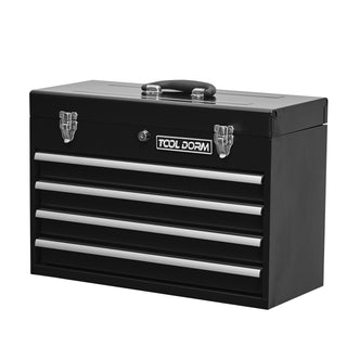 20.3inch Metal Tool Box With 2-4 Drawers Portable Steel Tool Chest With Metal Cylinder Lock And Latch Closure, Black And Red Two Color Powder Coating, Suitable For Garage, Warehouse