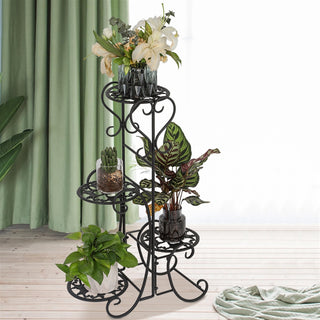 Round Potted Slot, Metal Plant Stand - Black