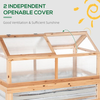 Outsunny Raised Garden Bed With Polycarbonate Greenhouse, Wooden Garden Cold Frame Greenhouse, Flower Planter Protection, 48 X 24 X 32, Natural