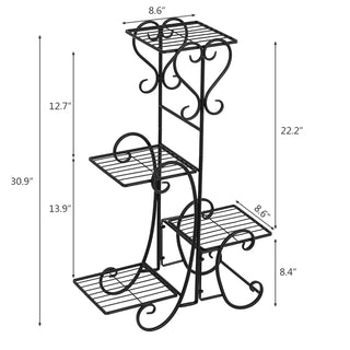 Square Potted Slot, Metal Plant Stand - Black